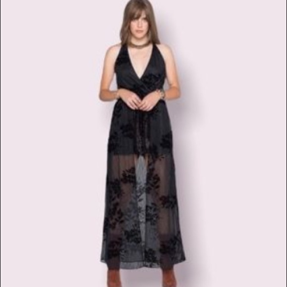 Band of Gypsies Flocked Lace Walkthrough Romper in Black - Picture 1 of 11